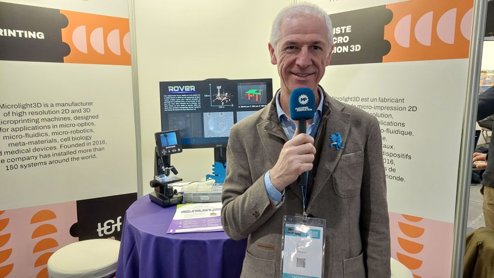 Denis Barbier, le PDG de Microlight3D, au micro de Machines Production, lors du salon Tech&Fest, le 6 février à Grenoble.