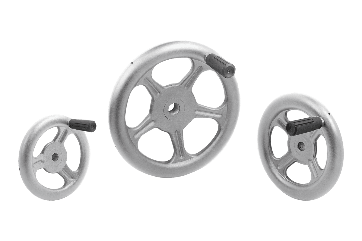 Volants à rayons en tôle d’inox, avec poignée cylindrique rotative