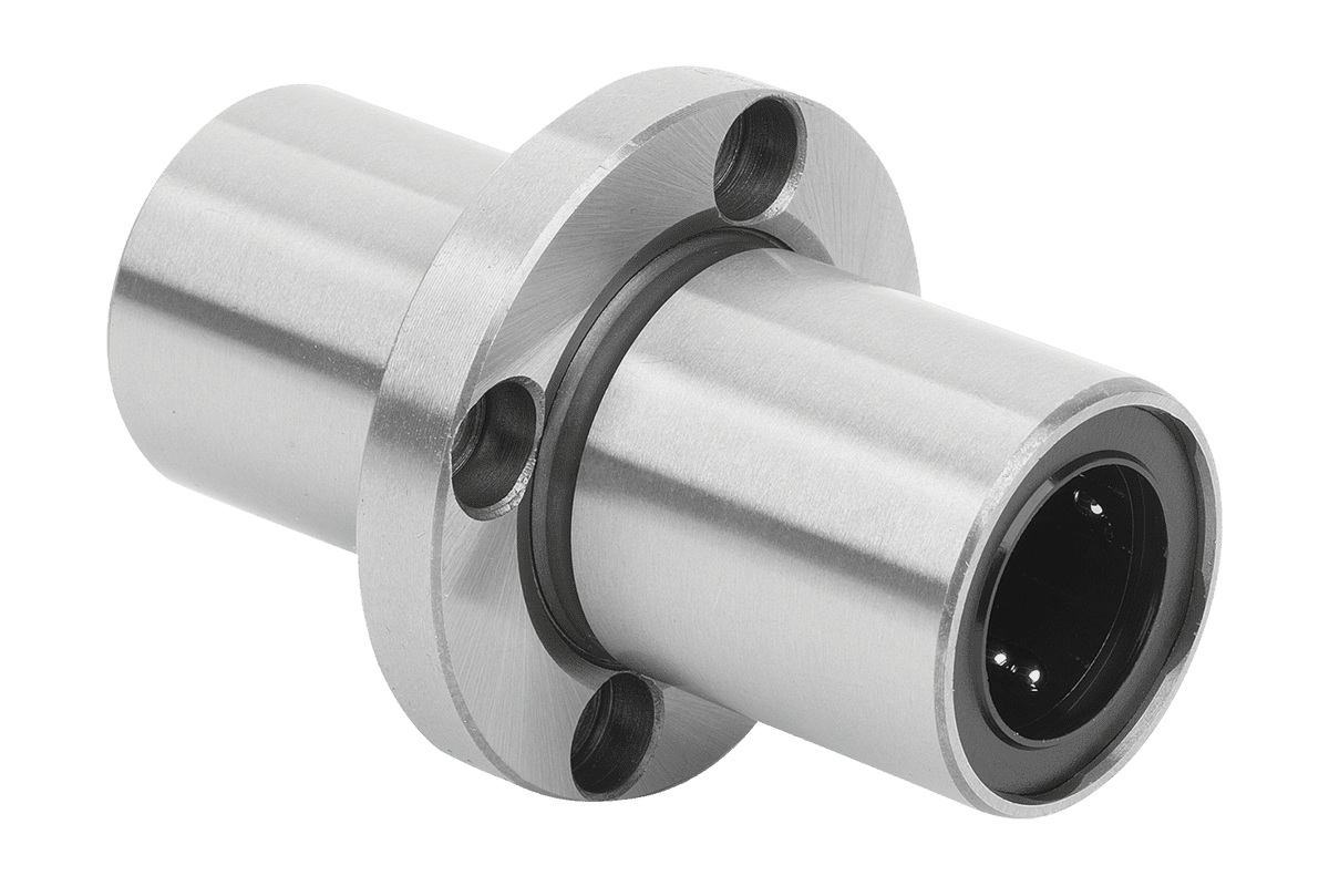 Palier linéaire à billes en acier avec bride centrale, modèle rond